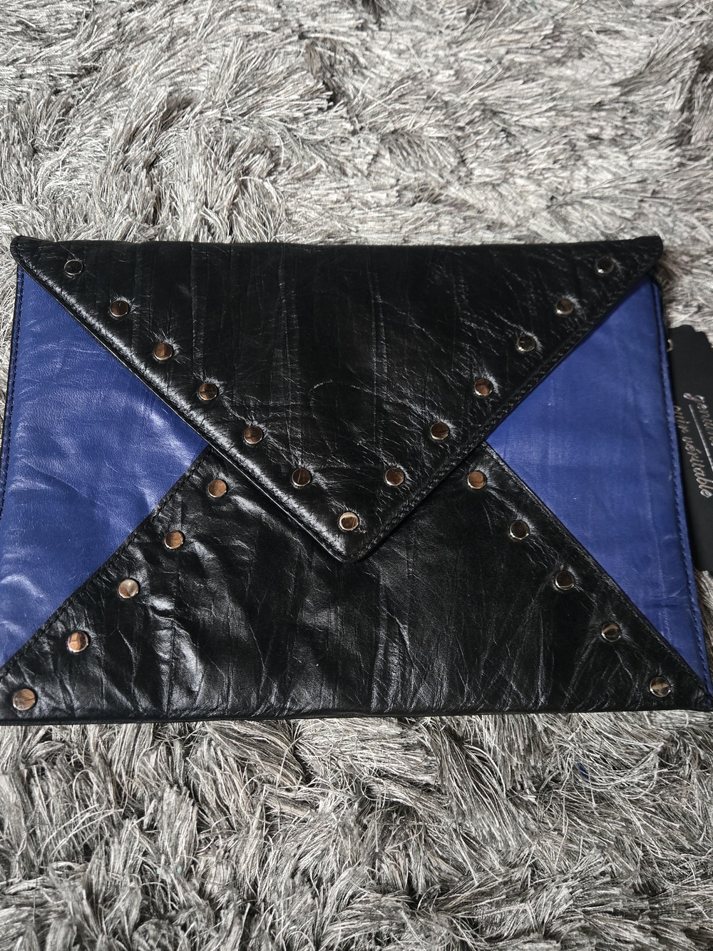 NWT BEBE LOS FELIZ COLORBLOCK STUDDED LEATHER ENVELOPE CLUTCH